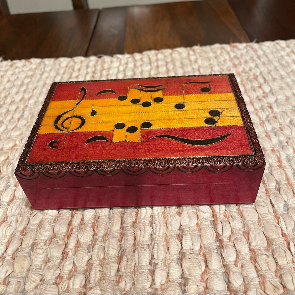 Handcrafted Wooden Polish Music Notes Box